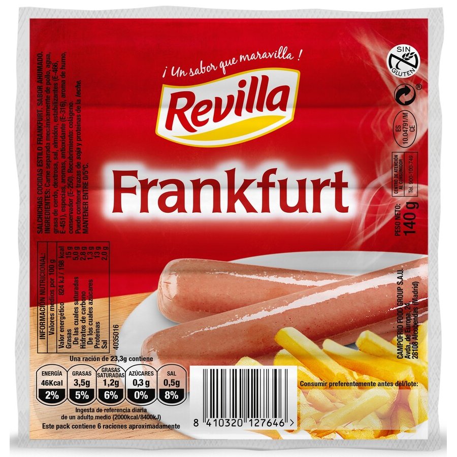 Imagen de Salchichas Frankfurt REVILLA bolsa 6 piezas 140 g