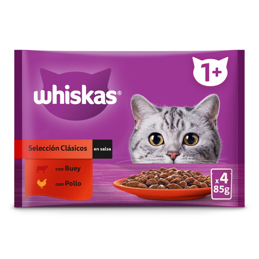 Alimento gato WHISKAS Selección clásicos salsa 4x85 g