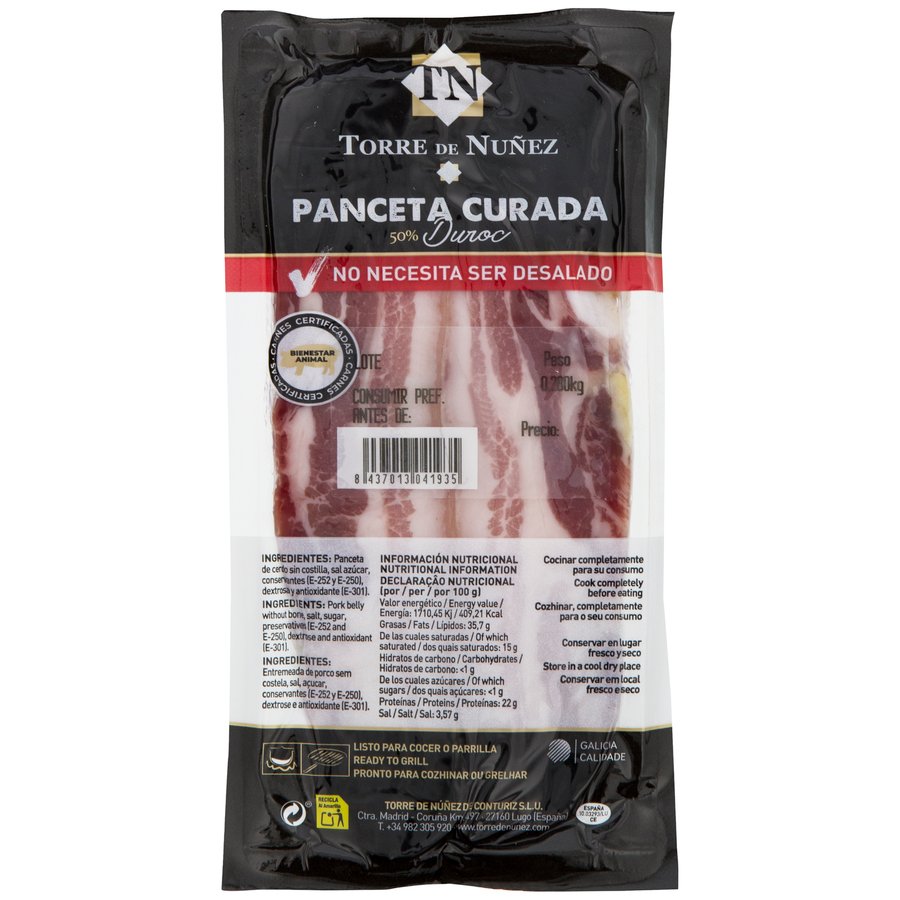 Panceta desalada TORRE DE NUÑEZ al punto de sal porción 280 g