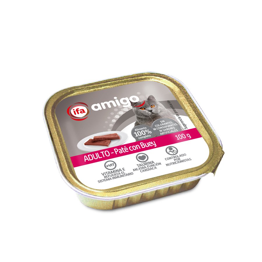 Alimento gato paté con buey IFA AMIGO tarrina 100 g
