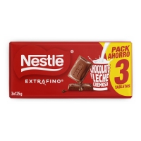Chocolate con leche NESTLE extrafino pack 3x125 g
