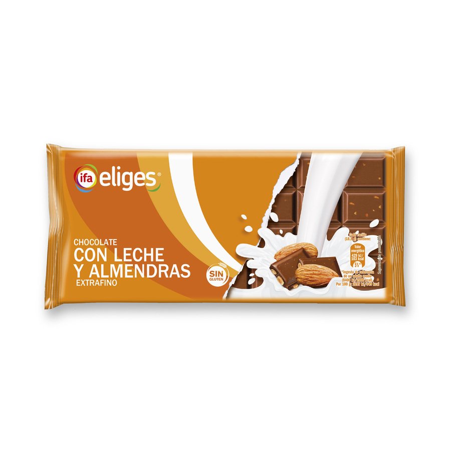 Chocolate con leche y almendras enteras IFA ELIGES Extrafino sin gluten tableta 150 g