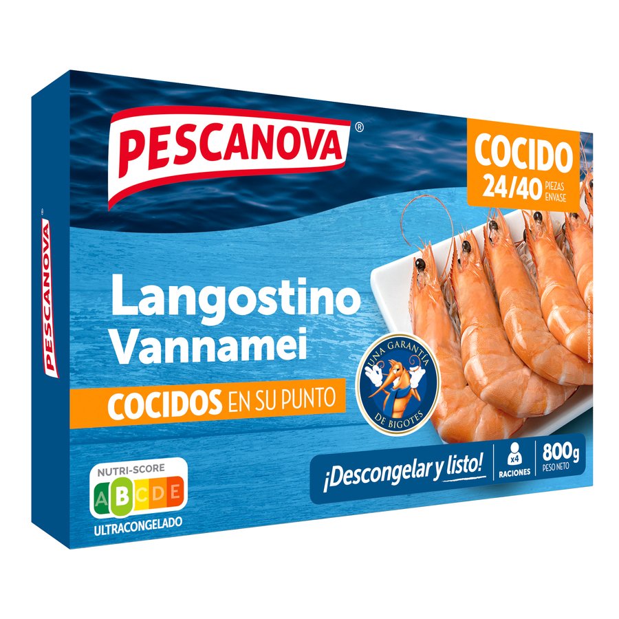 Imagen de Langostino congelado cocido vannamei PESCANOVA 24/40 estuche 800 g