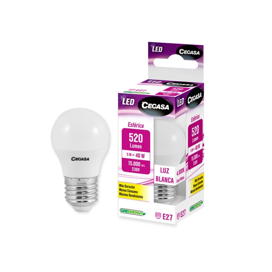 Bombilla LED esférica CEGASA 5W E27 blanca