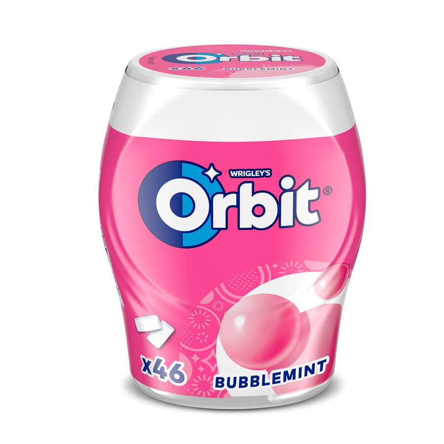 Chicle ORBIT Bubblemint sin azúcar 46 grageas bote 64 g
