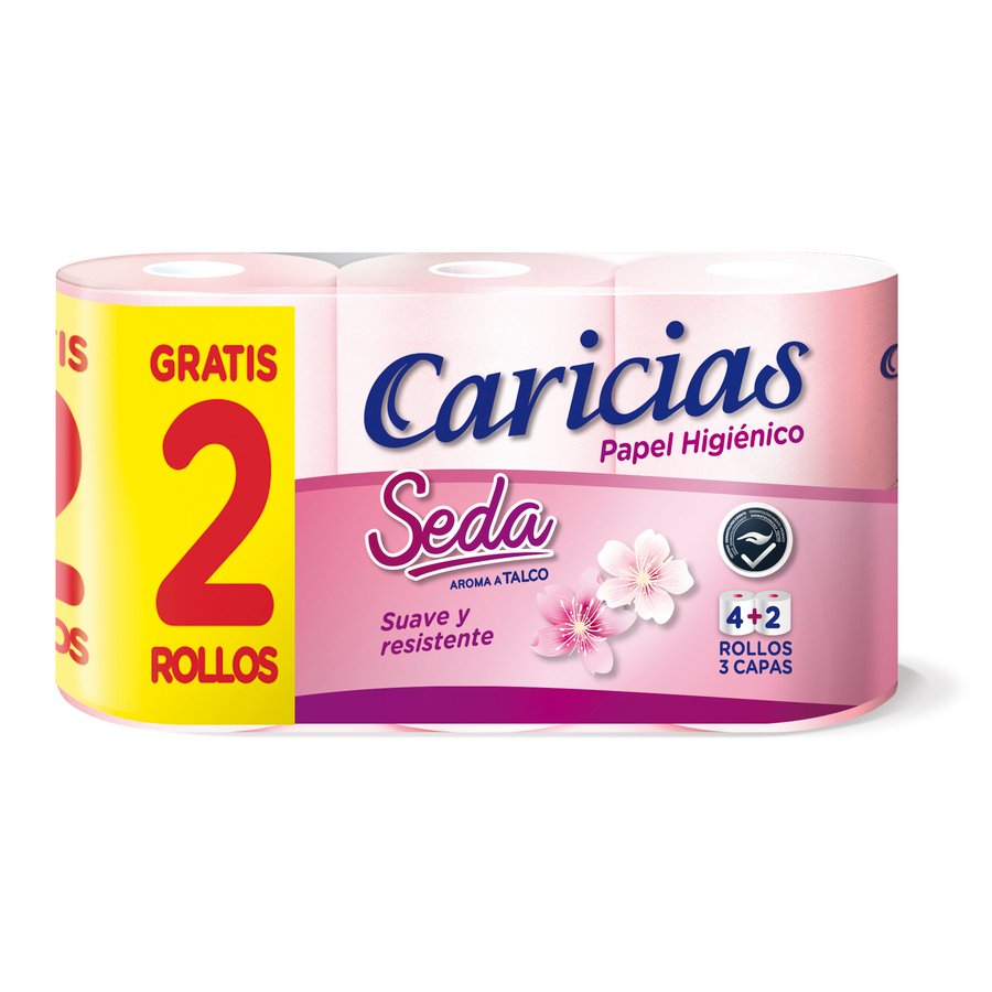 Papel higiénico CARICIAS seda 3 capas 4+2 rollos gratis