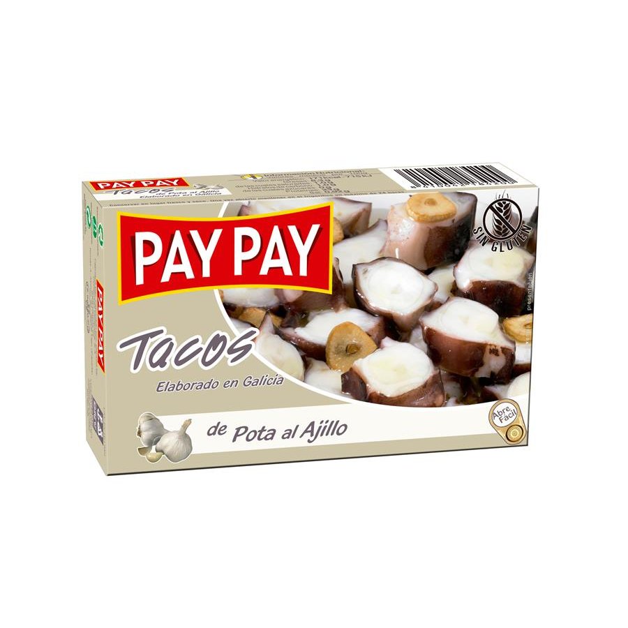 Tacos de pota PAY-PAY ajillo 115 g pn.