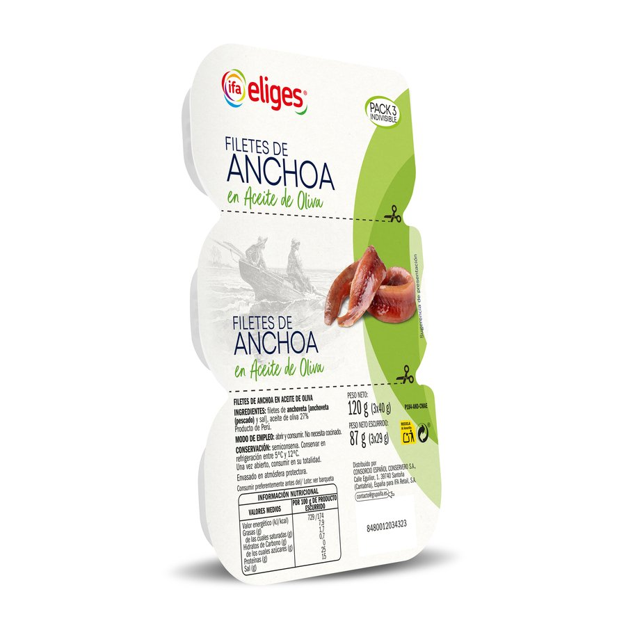 Filetes anchoa aceite de oliva IFA ELIGES 3X40 g pn.
