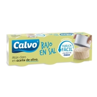 Atún claro en aceite de oliva CALVO baixo en sal volca fácil pack 3x65 g pn.