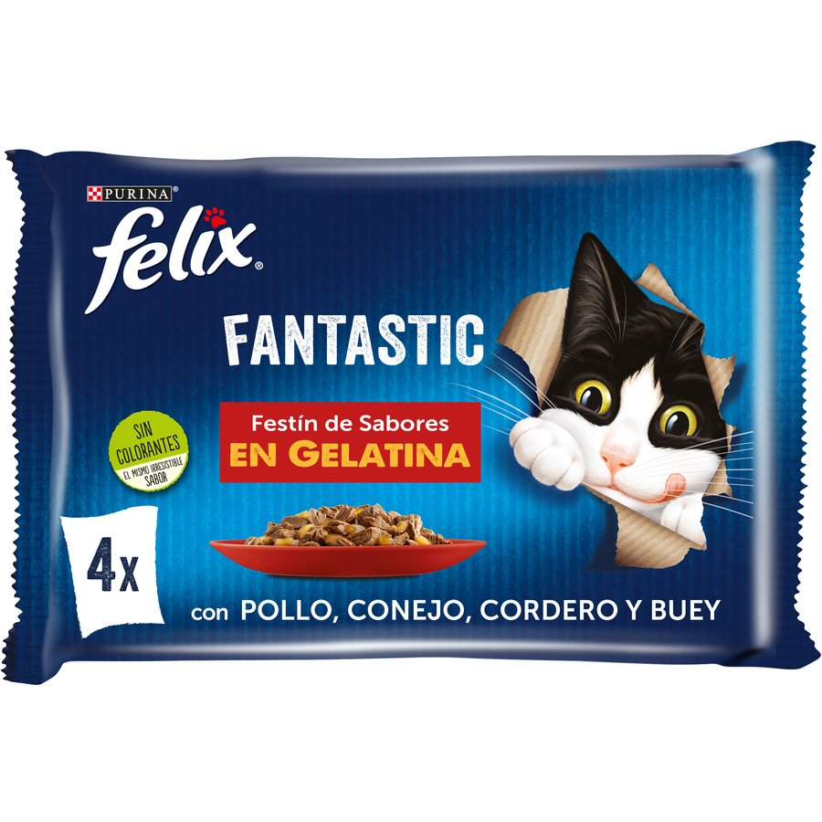 Alimento gato FELIX Festín carne gelatina pack 4x85 g