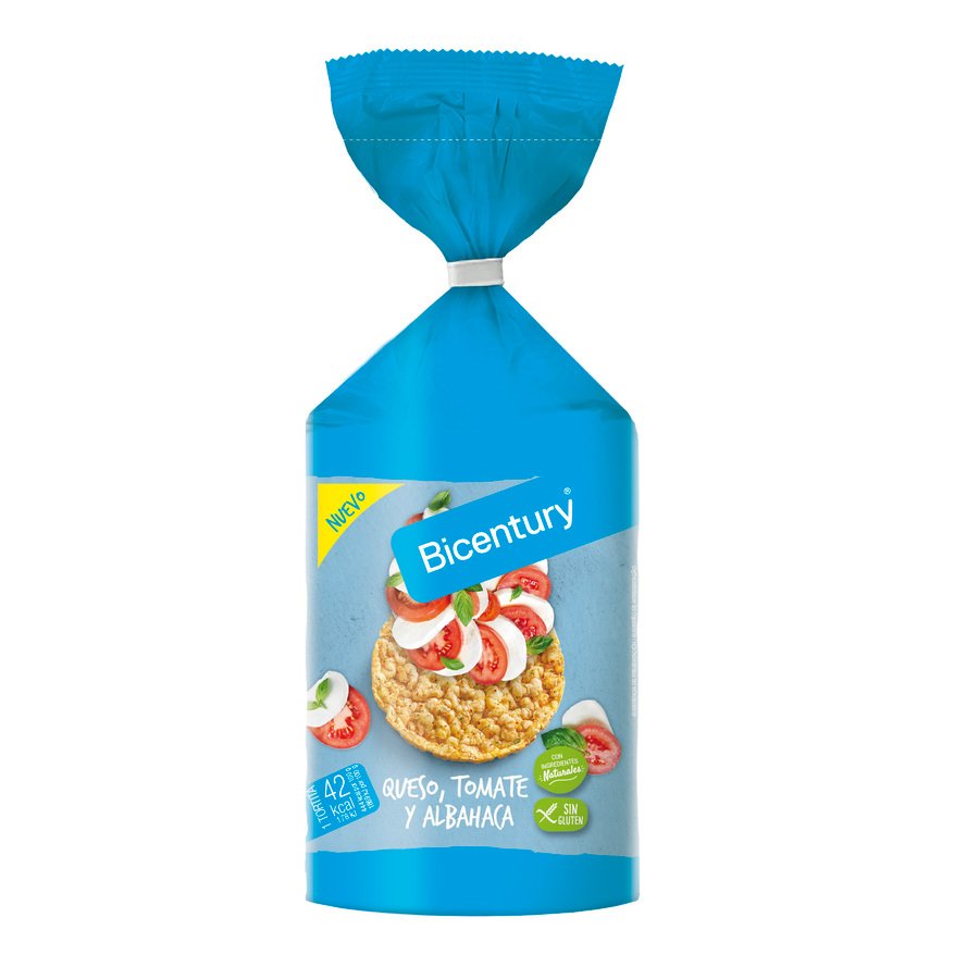 Tortitas de maiz BICENTURY tomate queso y albahaca 124 g