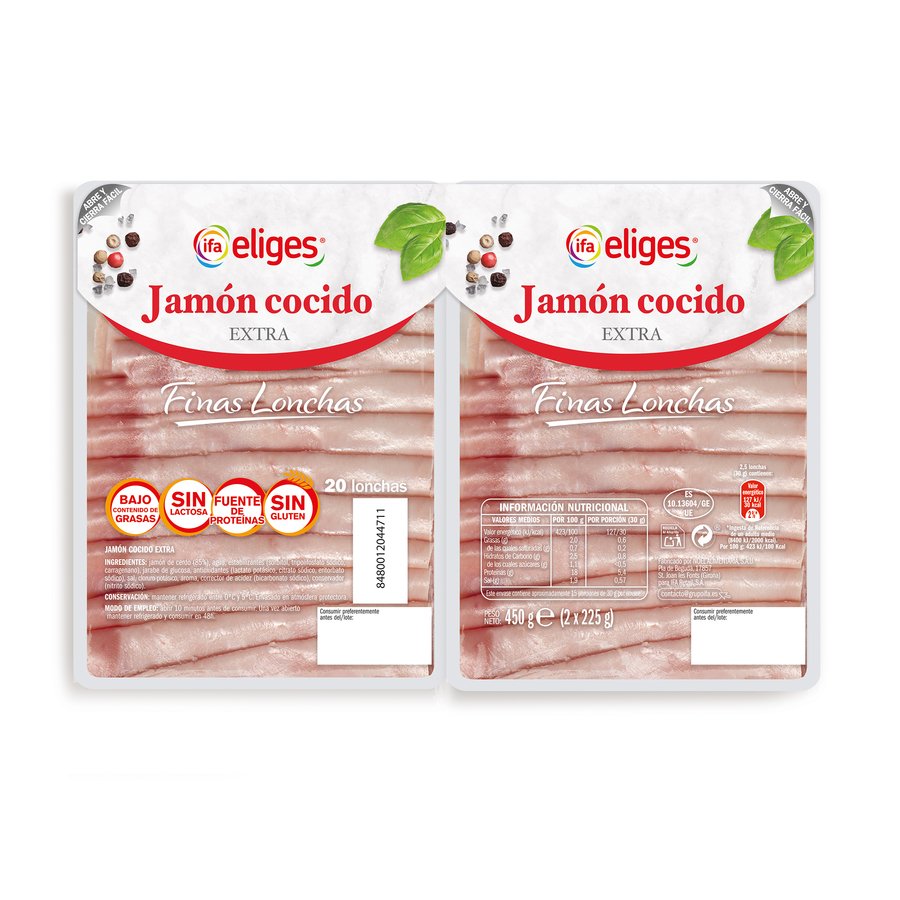 Jamón cocido extra IFA ELIGES finas lonchas 2x225 g
