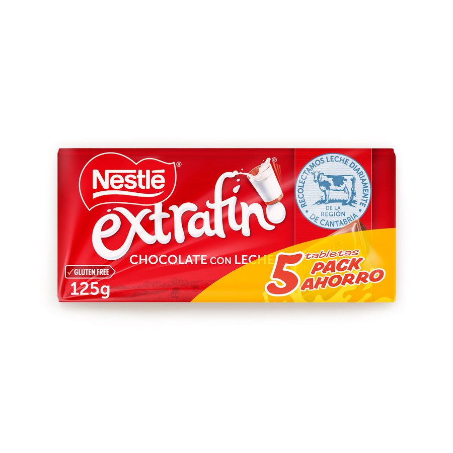 Chocolate con leche NESTLÉ Extrafino pack 5x125 g
