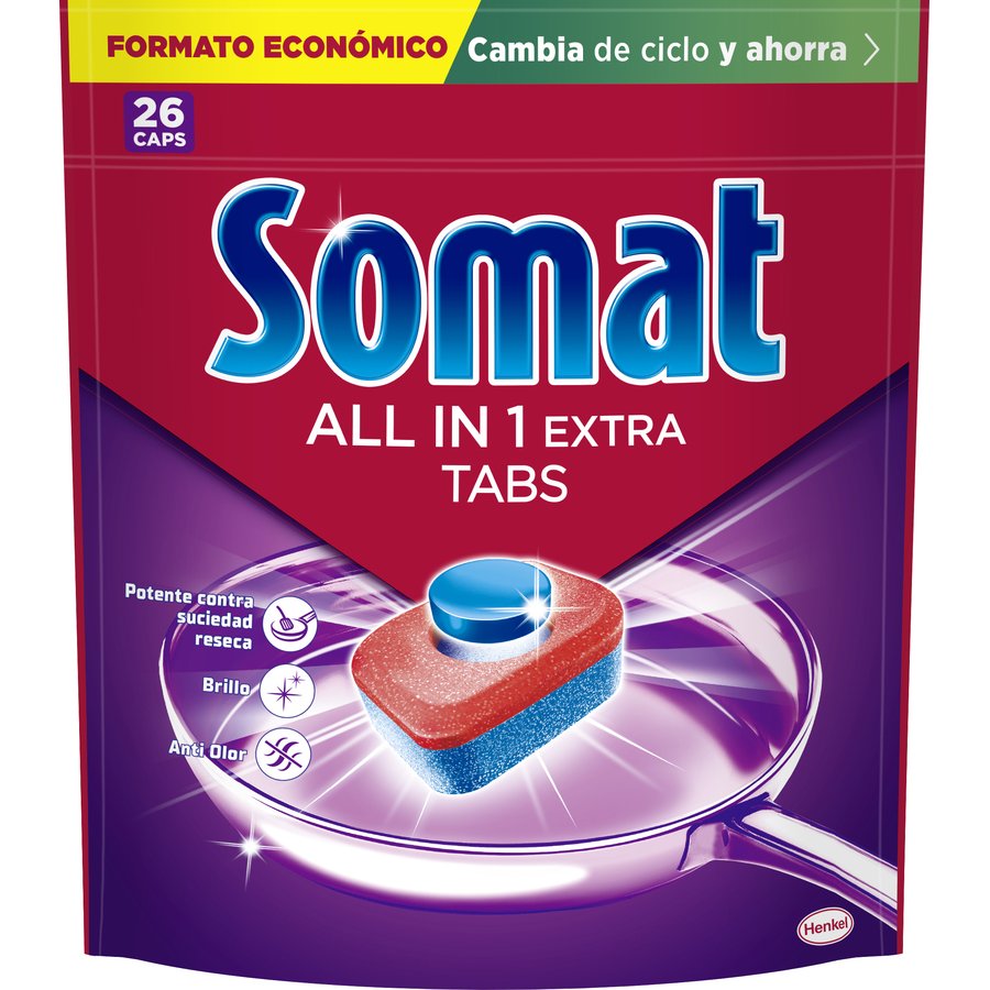 Lavavajillas máquina pastillas SOMAT Todo en 1 26 unidades