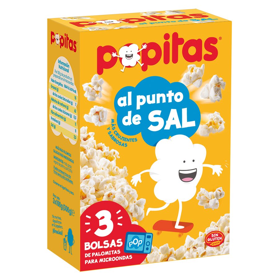 Maiz para palomitas POPITAS punto sal microondas bolsa 3x100g