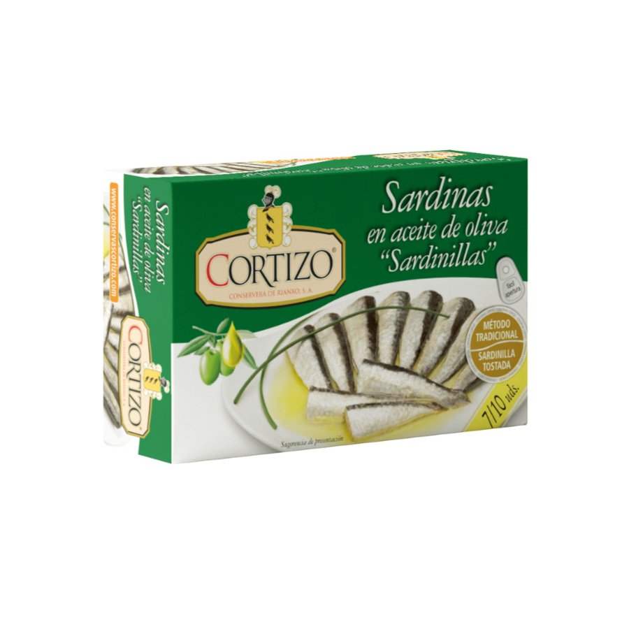 Sardinillas en aceite de oliva CORTIZO 7/10 rr-90 g pn.