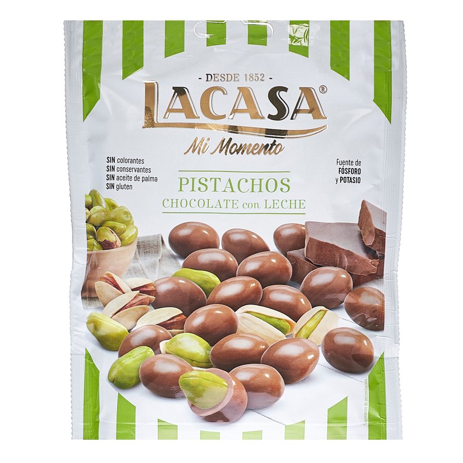 Pistachos recubiertos de chocolate con leche LACASA 100 g