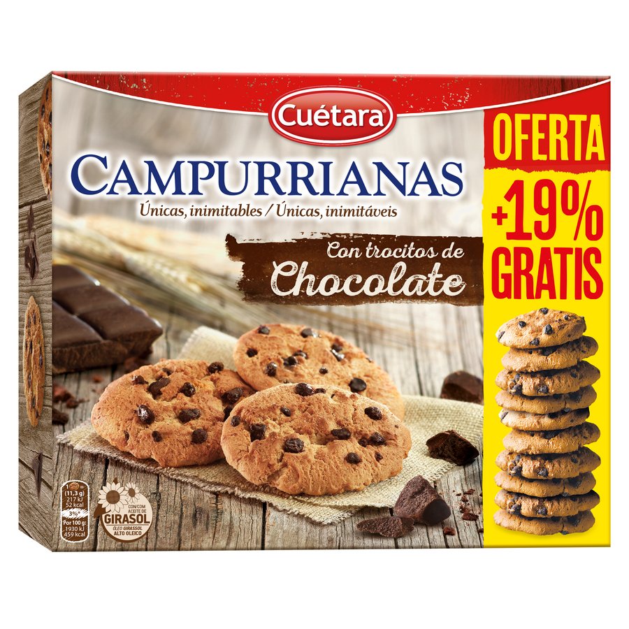 Galletas CUETARA CAMPURRIANAS con trozos de chocolate 350 g