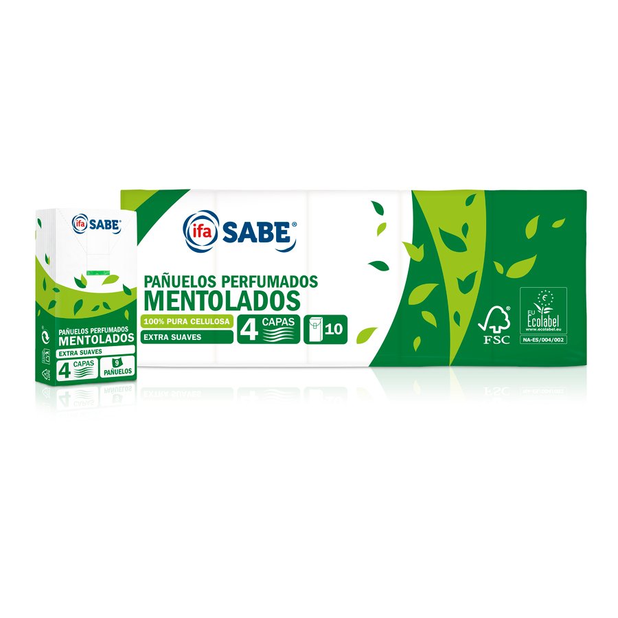 Pañuelos papel IFA SABE perfumados mentolados 4 capas paquete 10X9 unidades