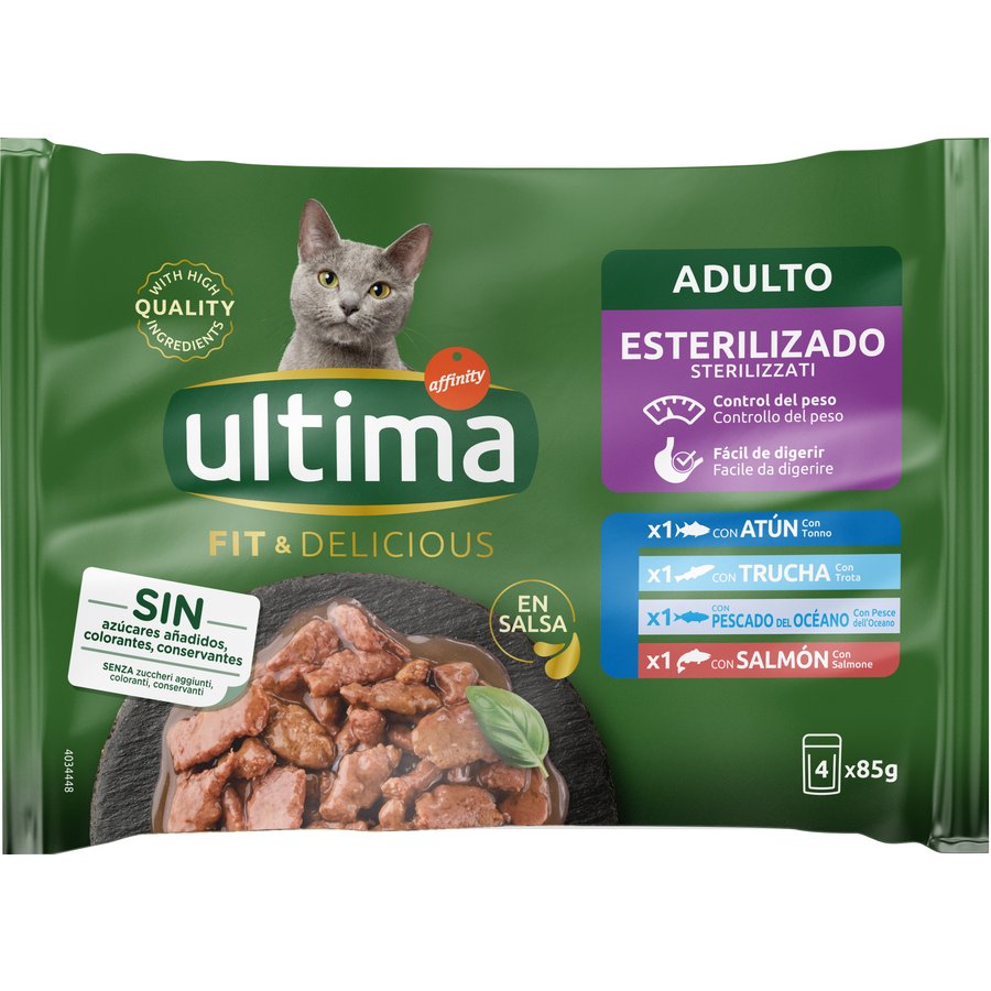 Alimento gato ULTIMA fit&delicious selección pescado esterilizados 4x85 g