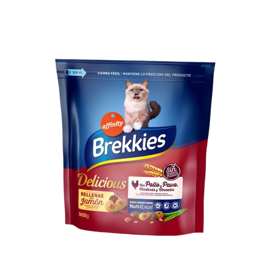 Alimento gato BREKKIES Delicious aves verdura cereales 900 g