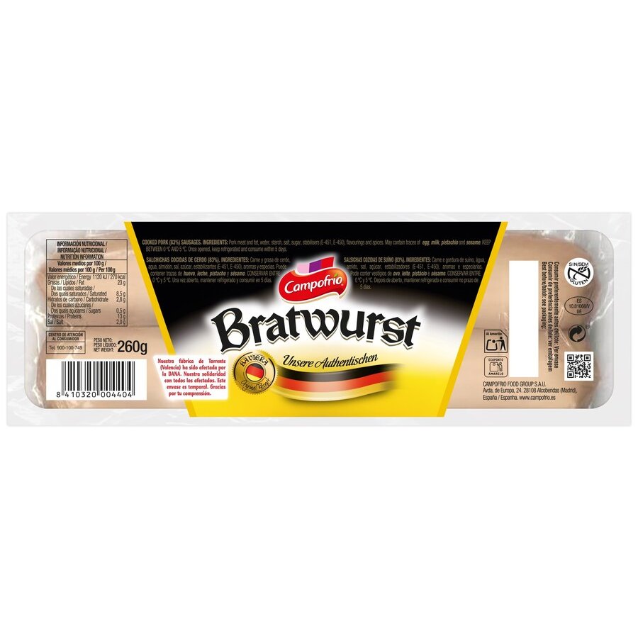 Salchichas CAMPOFRIO Bratwurst 260 g