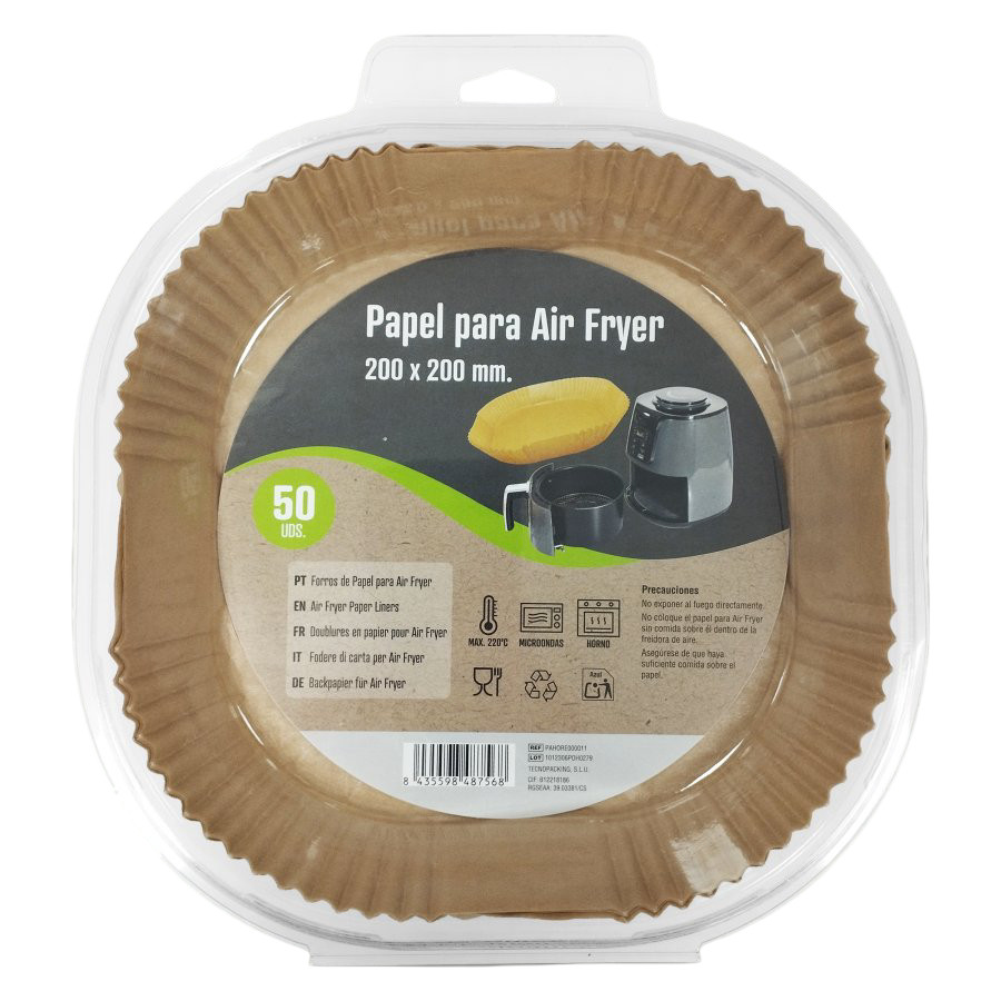Papel Air Fryer cuadrado 20x20 cm paquete 50 unidades