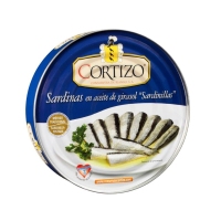 Sardinilla en aceite de girasol 50/60 CORTIZO 520 g pn.