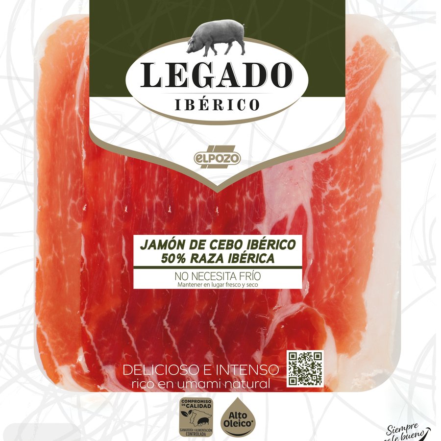 Jamón cebo 50% raza ibérica ElPozo LEGADO lonchas sobre 60 g