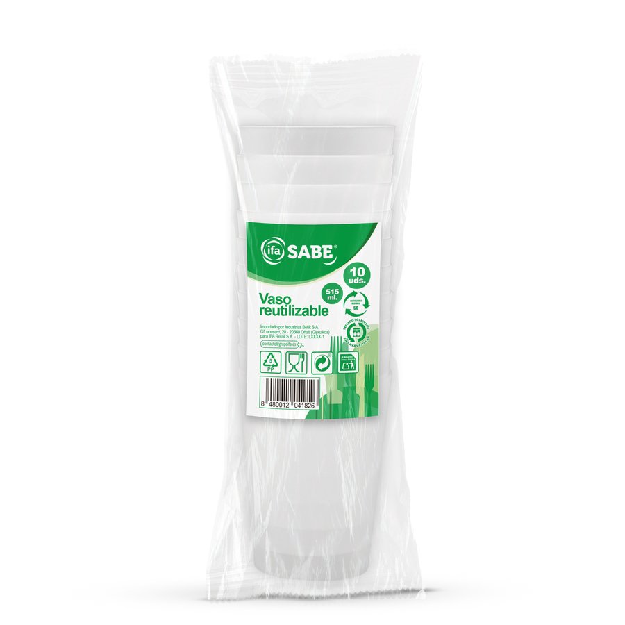 Vasos reutilizables polipropileno IFA SABE 515 ml 10 unidades
