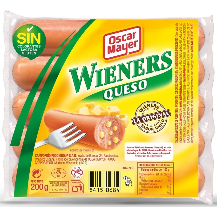 Salchichas OSCAR MAYER Wieners con queso bolsa 200 g