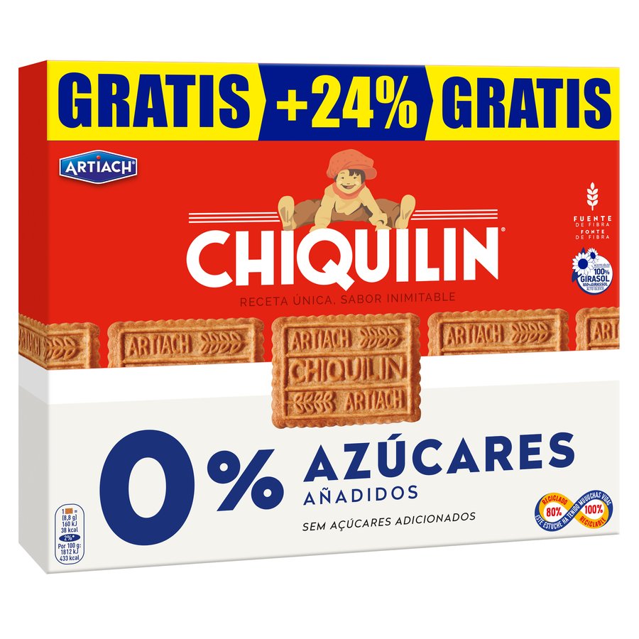 Galletas CHIQUILIN 0% azúcares 422 g + 24% gratis