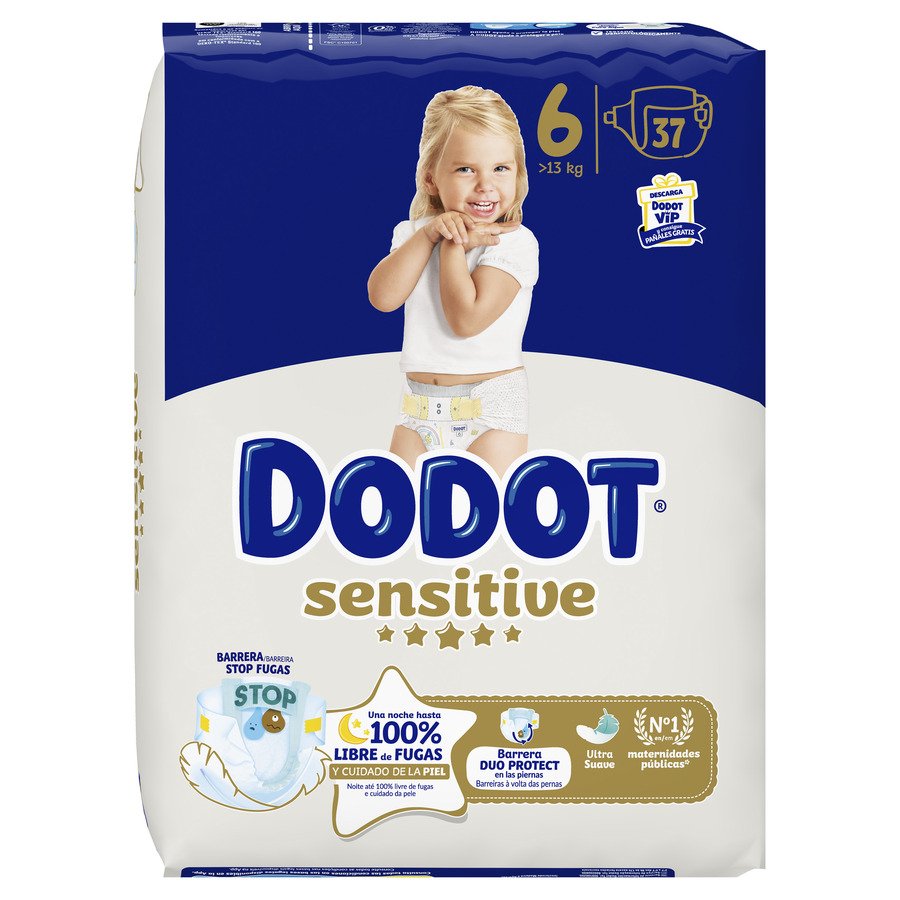 Pañal DODOT sensitive T6 >13KG 37 unidades