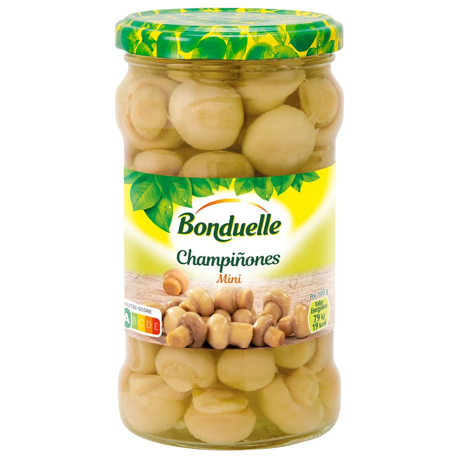 Champiñones enteros mini BONDUELLE frasco 170 g pne.