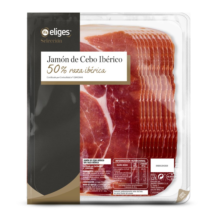 Jamón de cebo 50% raza ibérica IFA ELIGES lonchas 90 g