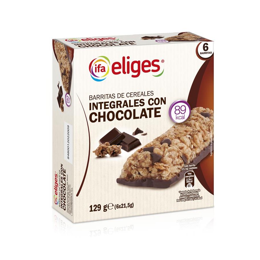 Barritas de cereales integrales con chocolate IFA ELIGES 6X21,5 g