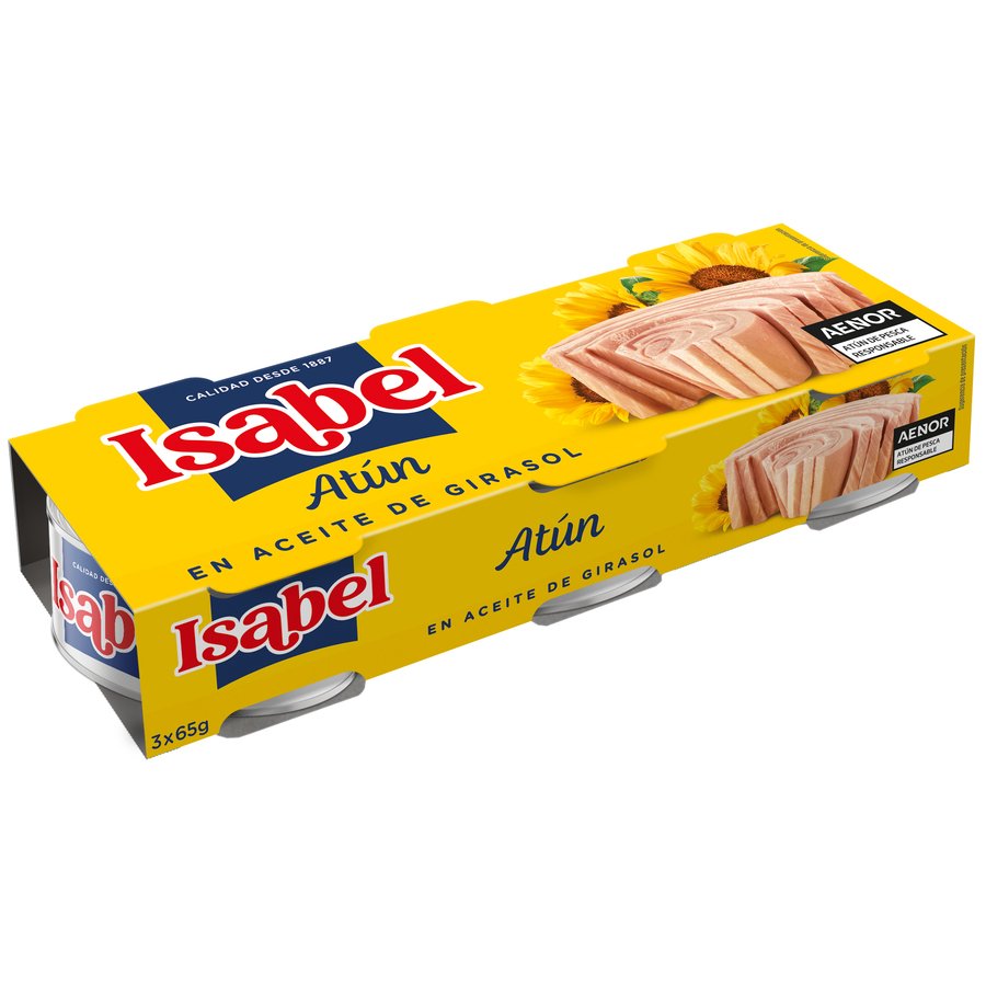 Atún en aceite de girasol ISABEL pack 3x65 g pn.