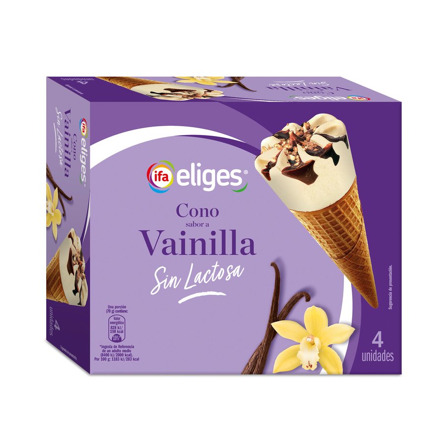 Helado cono vainilla sin lactosa IFA ELIGES 4 unidades 280 g