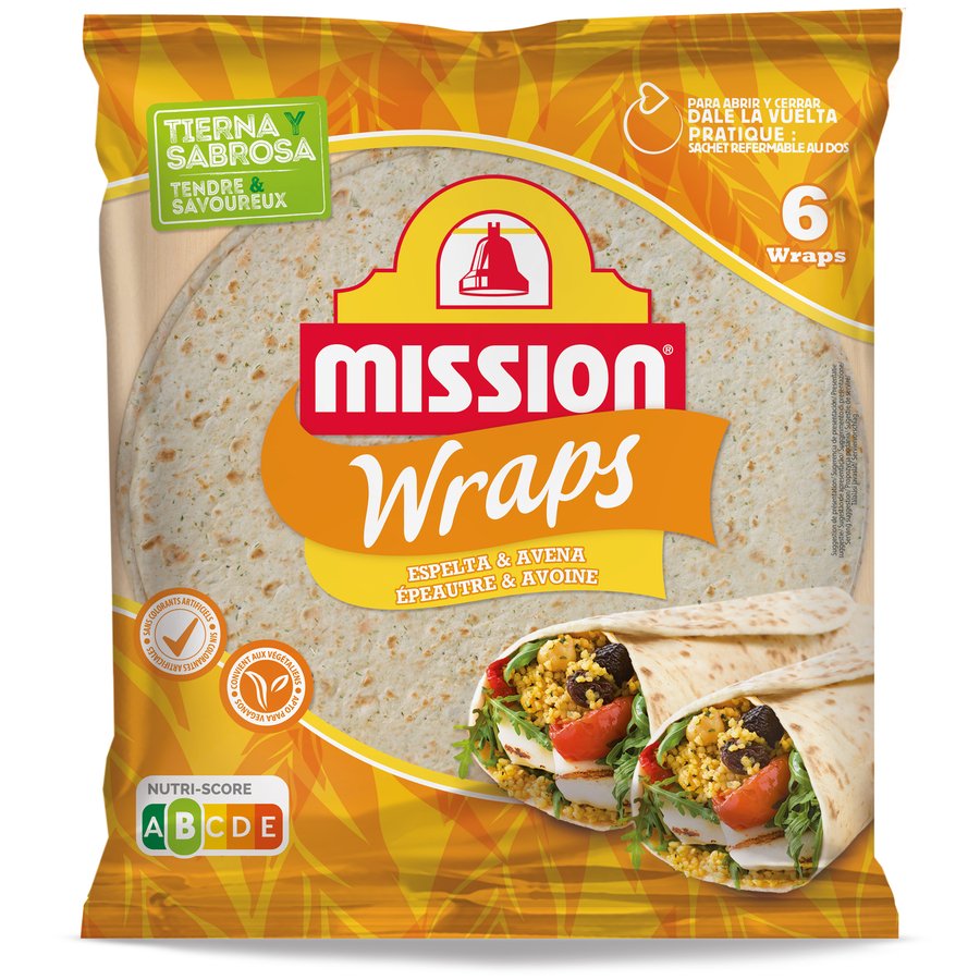 Tortillas MISSION Wraps trigo con espelta y avena 6 unidades 370 g
