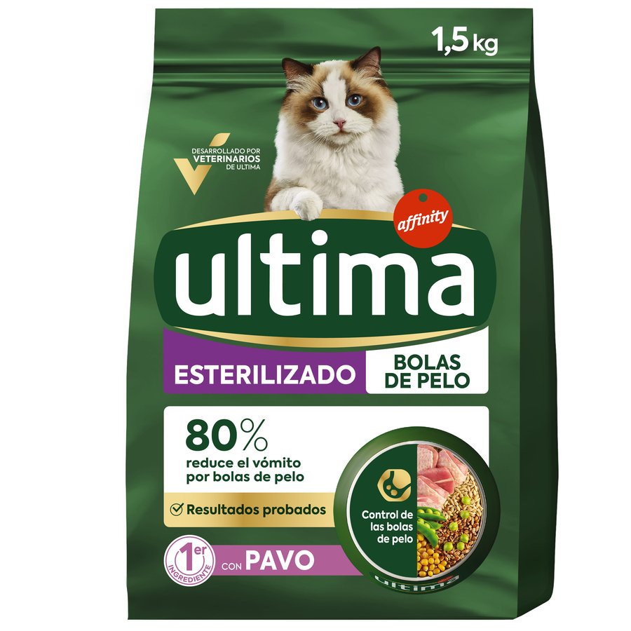 Alimento gato esterilizados ULTIMA bolas de pelo pavo 1,5 kg