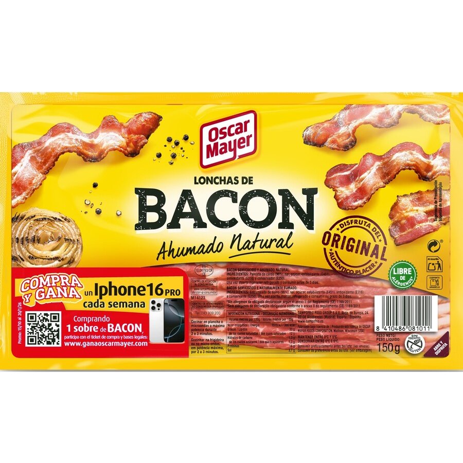 Bacón OSCAR MAYER ahumado natural lonchas 150 g