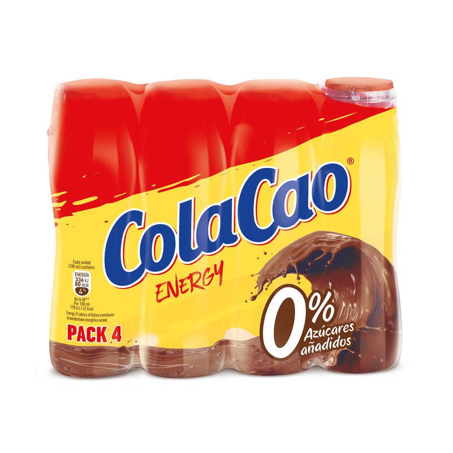 Batido cacao COLA CAO Energy 0% azucar añadido pack 4x188 ml
