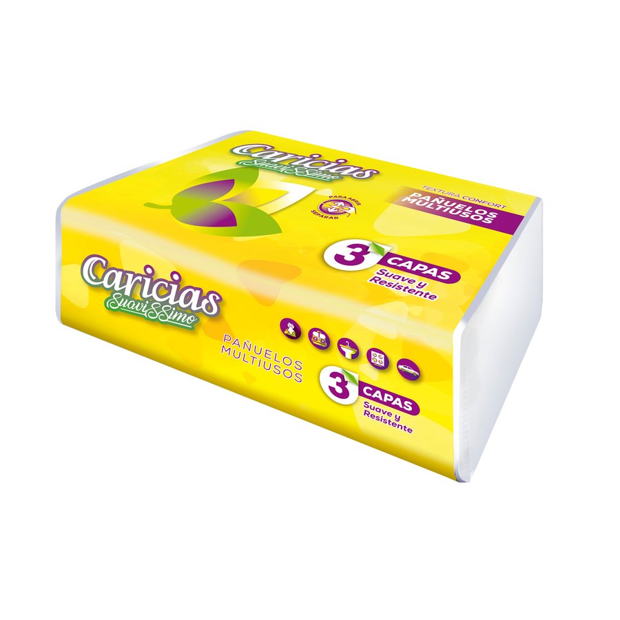 Pañuelos multiusos CARICIAS suavissimo 3 capas 100 unidades