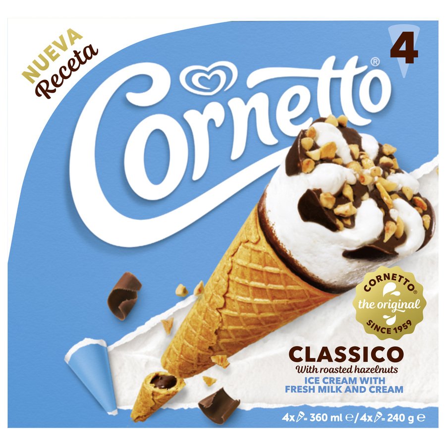 Helado cono Frigo CORNETTO clásico 4 unidades 240 g