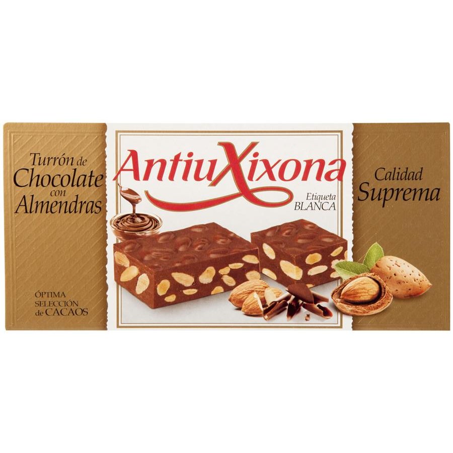 Turrón chocolate con almendras ANTIU XIXONA etiqueta blanca 200 g