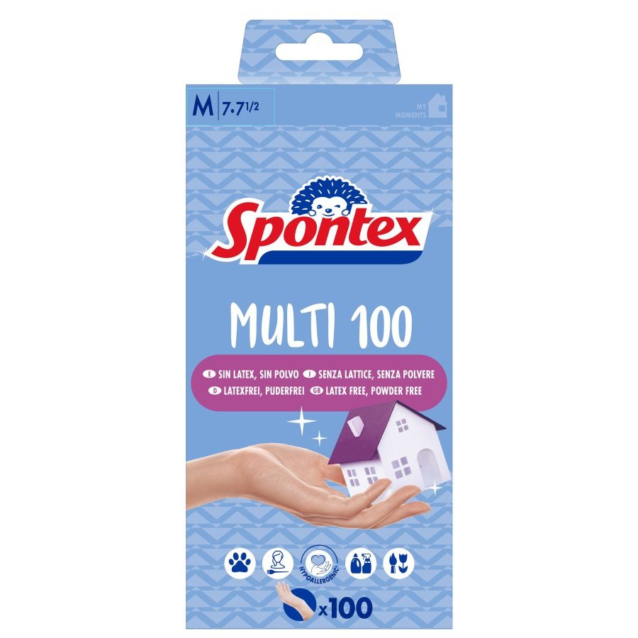 Guantes SPONTEX sin latex sin polvo talla M/7 multi 100 unidades