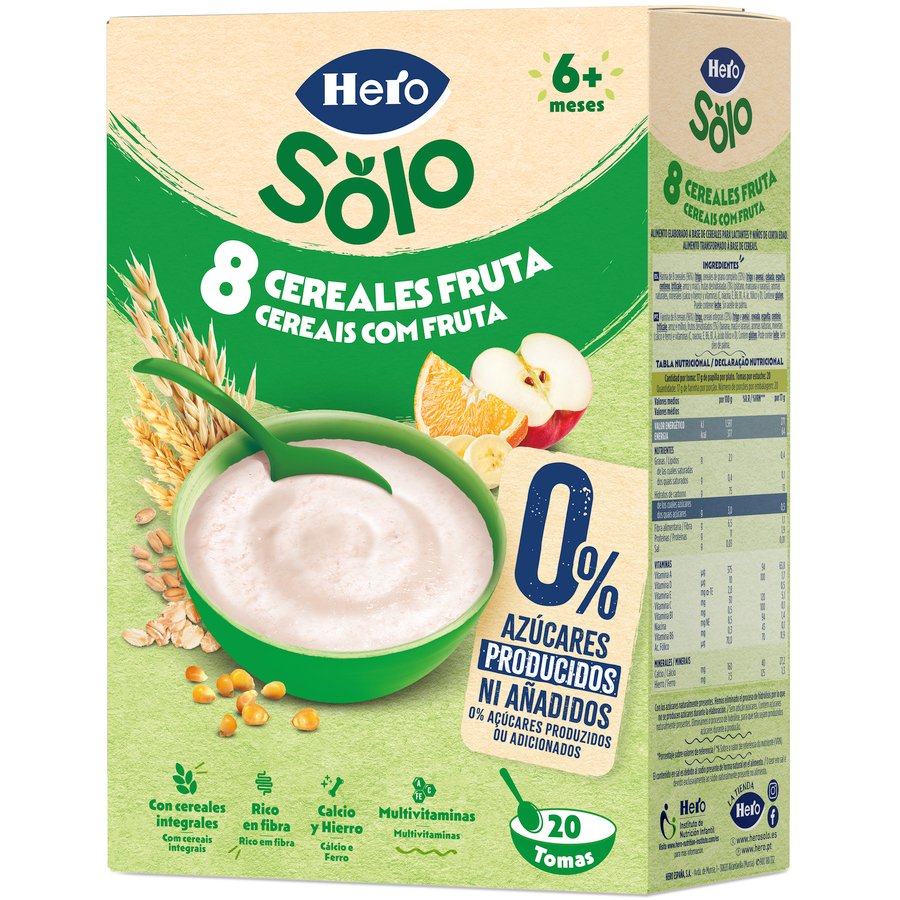 Papilla HERO BABY 8 cereales fruta estuche 340 g