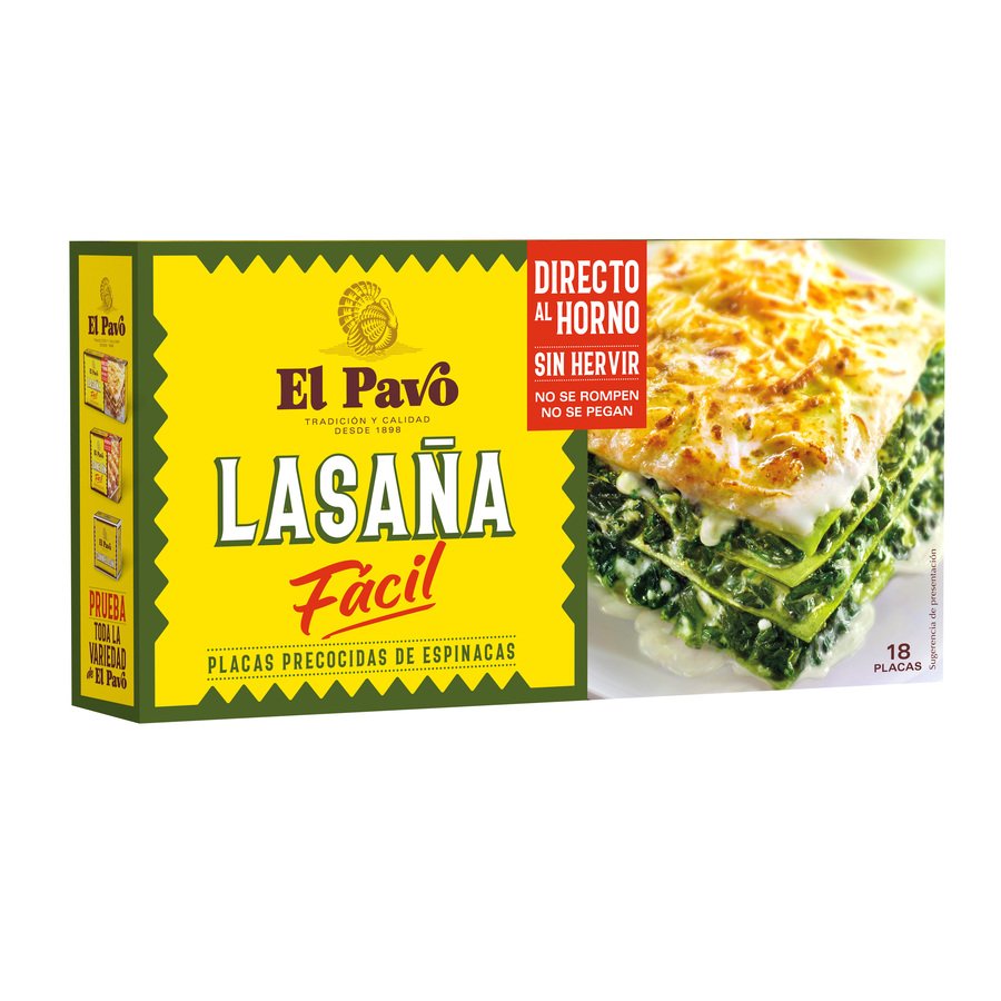Lasaña precocida espinacas EL PAVO caja 200 g