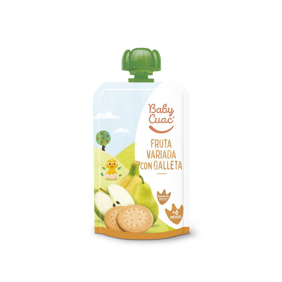 Alimento infantil BABY CUAC fruta variada con galleta pouch 120 g