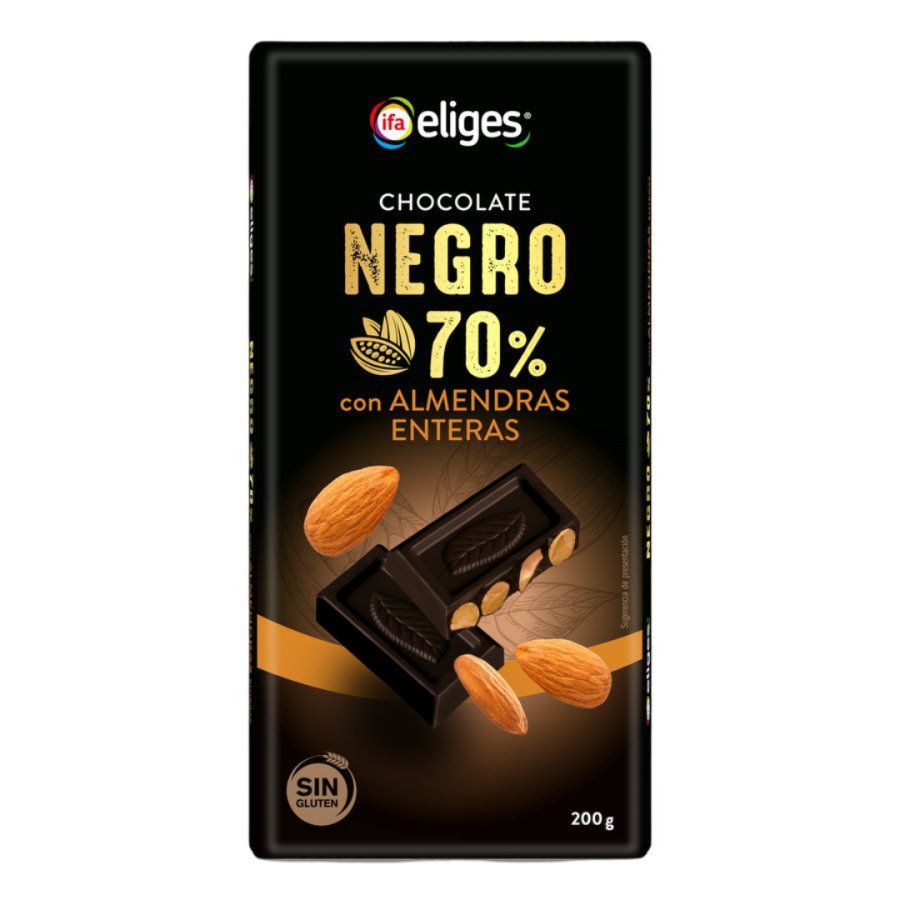 Chocolate negro 70% IFA ELIGES almendras enteras 200 g